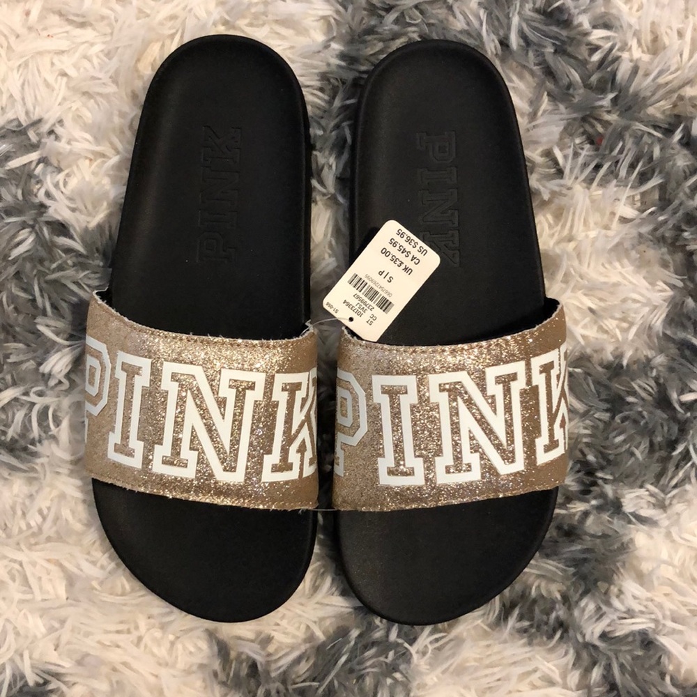 Gold glitter PINK slides